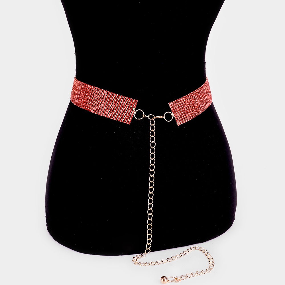 Red Gorgeous Rhinestone Pave Statement Belt - Picture 2 of 2